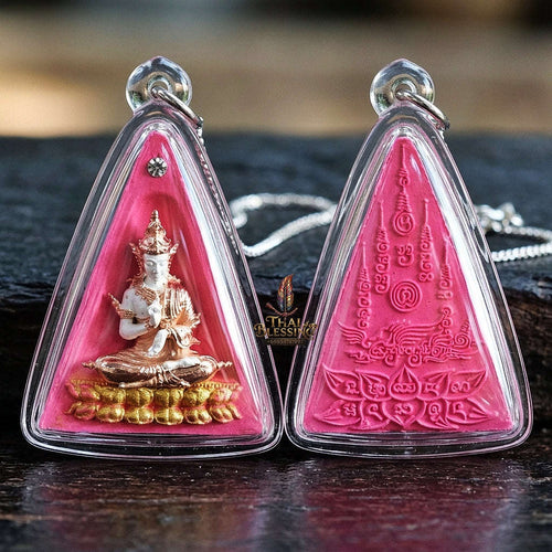 Authentic Thai Queen of Amulets "Phra Nang Phaya Phuttha Barami BE 2561" - Pink Sacred Powder with 2K Emperor Buddha & Crystal Thai Blessing Co By RURUECHA