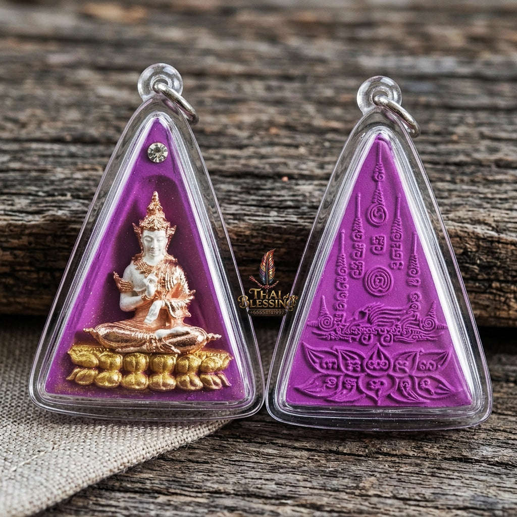 Authentic Thai Queen of Amulets "Phra Nang Phaya Phuttha Barami BE 2561" - Purple Sacred Powder with 2K Emperor Buddha & Crystal