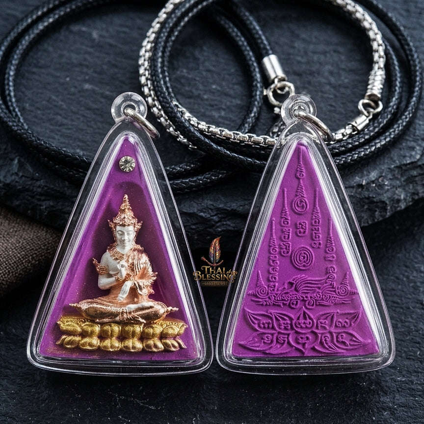 Authentic Thai Queen of Amulets "Phra Nang Phaya Phuttha Barami BE 2561" - Purple Sacred Powder with 2K Emperor Buddha & Crystal