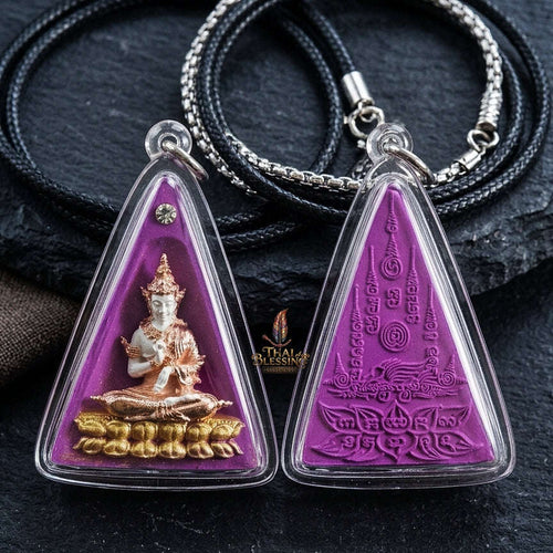 Authentic Thai Queen of Amulets "Phra Nang Phaya Phuttha Barami BE 2561" - Purple Sacred Powder with 2K Emperor Buddha & Crystal Thai Blessing Co By RURUECHA