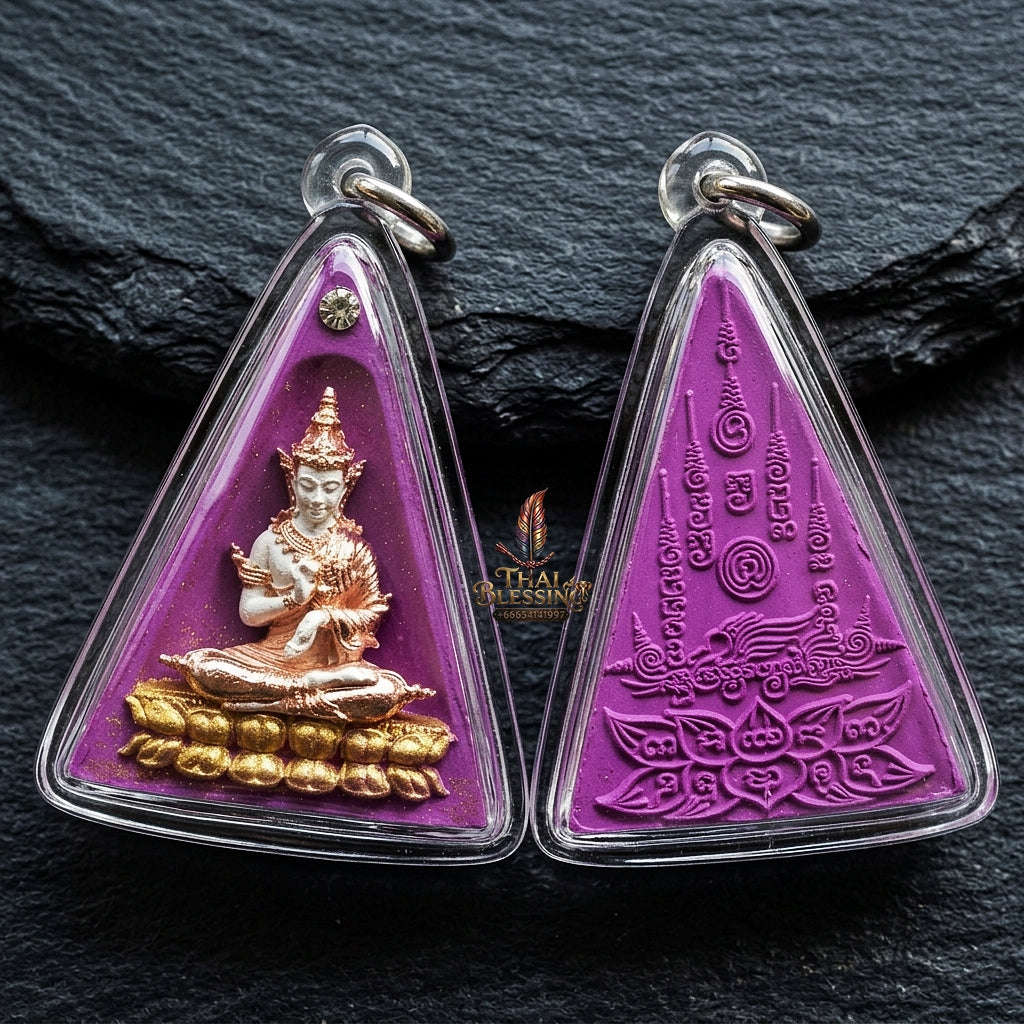 Authentic Thai Queen of Amulets "Phra Nang Phaya Phuttha Barami BE 2561" - Purple Sacred Powder with 2K Emperor Buddha & Crystal