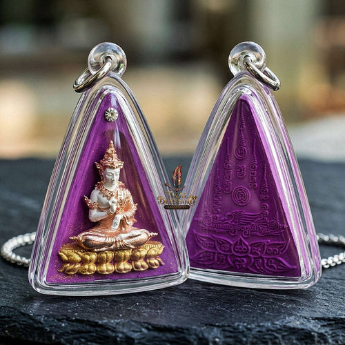 Authentic Thai Queen of Amulets "Phra Nang Phaya Phuttha Barami BE 2561" - Purple Sacred Powder with 2K Emperor Buddha & Crystal Thai Blessing Co By RURUECHA