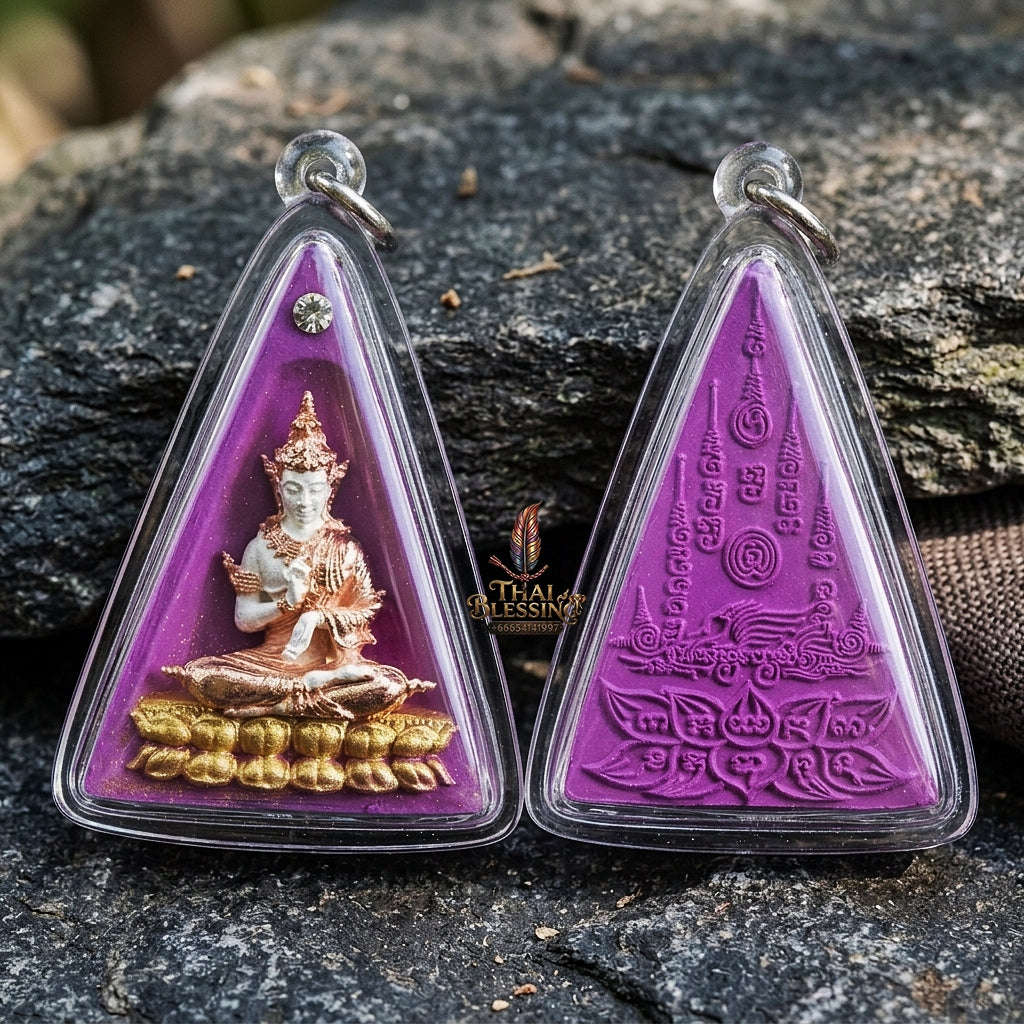 Authentic Thai Queen of Amulets "Phra Nang Phaya Phuttha Barami BE 2561" - Purple Sacred Powder with 2K Emperor Buddha & Crystal
