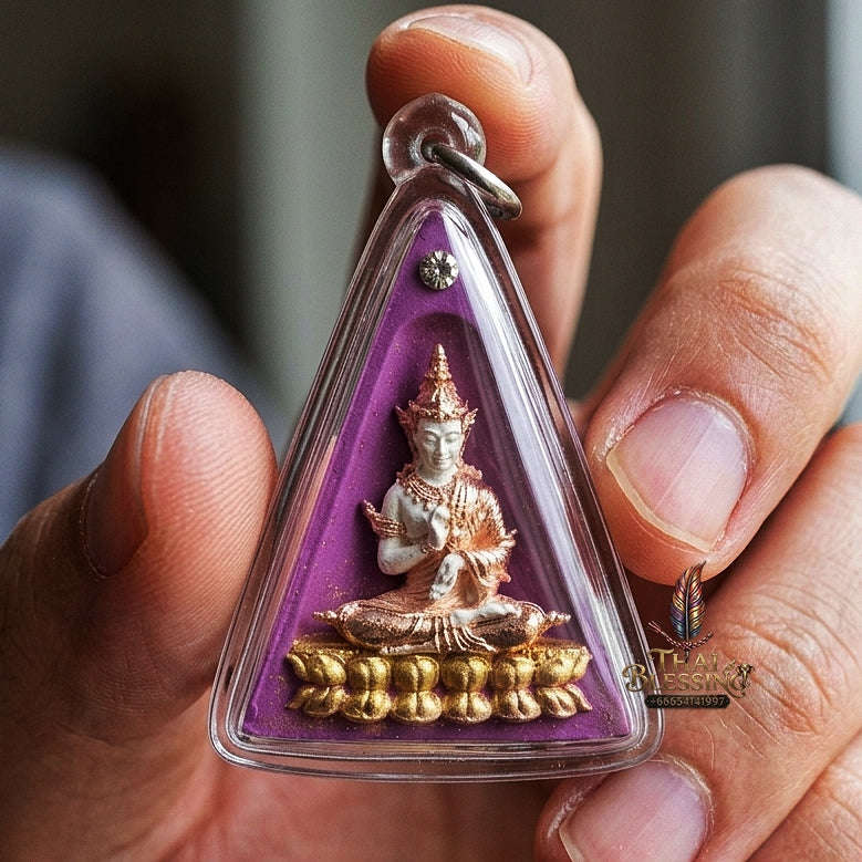 Authentic Thai Queen of Amulets "Phra Nang Phaya Phuttha Barami BE 2561" - Purple Sacred Powder with 2K Emperor Buddha & Crystal