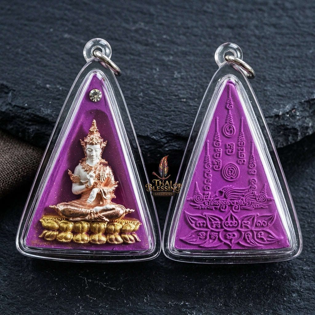 Authentic Thai Queen of Amulets "Phra Nang Phaya Phuttha Barami BE 2561" - Purple Sacred Powder with 2K Emperor Buddha & Crystal