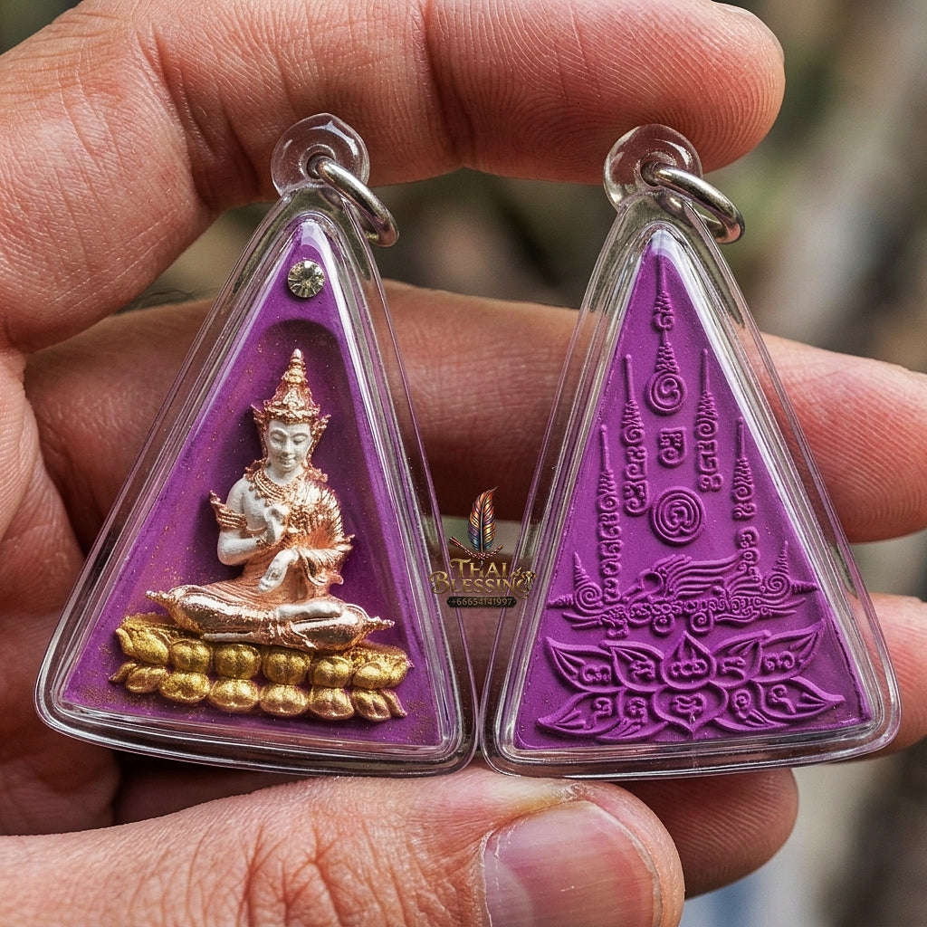 Authentic Thai Queen of Amulets "Phra Nang Phaya Phuttha Barami BE 2561" - Purple Sacred Powder with 2K Emperor Buddha & Crystal