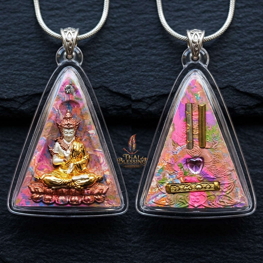 Authentic Thai Queen of Amulets "Phra Nang Phaya Phuttha Barami BE 2561" - Rainbow Sacred Powder Kon Krok with 3K Emperor Buddha & Dual Takrut Thai Blessing Co By RURUECHA