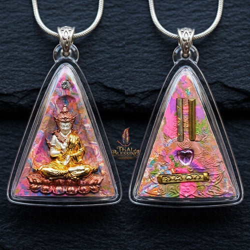 Authentic Thai Queen of Amulets "Phra Nang Phaya Phuttha Barami BE 2561" - Rainbow Sacred Powder Kon Krok with 3K Emperor Buddha & Dual Takrut Thai Blessing Co By RURUECHA