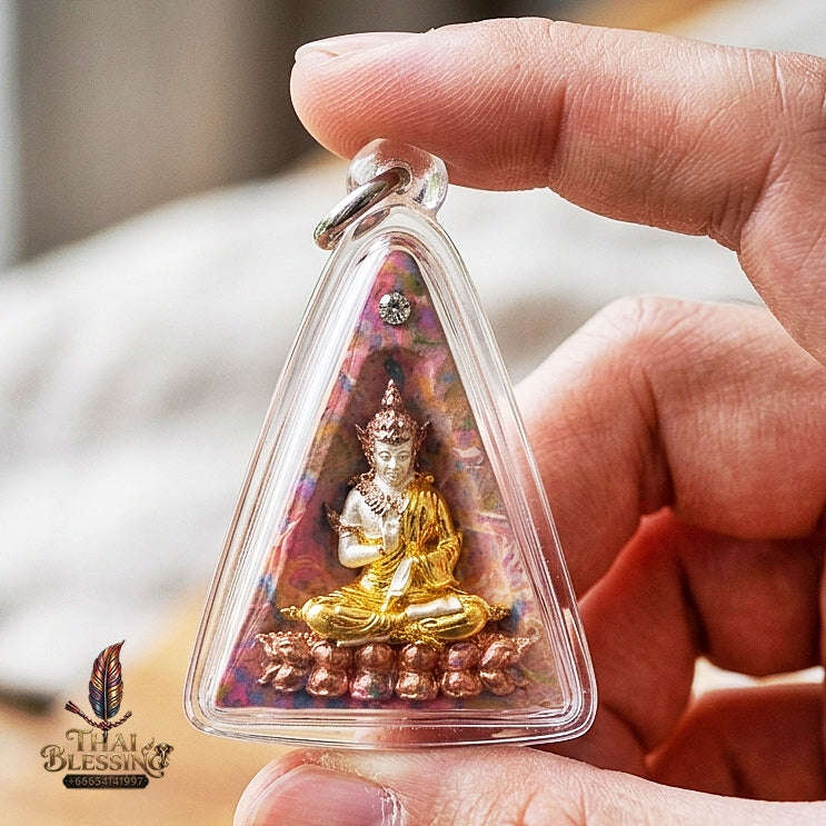 Authentic Thai Queen of Amulets "Phra Nang Phaya Phuttha Barami BE 2561" - Rainbow Sacred Powder Kon Krok with 3K Emperor Buddha & Dual Takrut Thai Blessing Co By RURUECHA