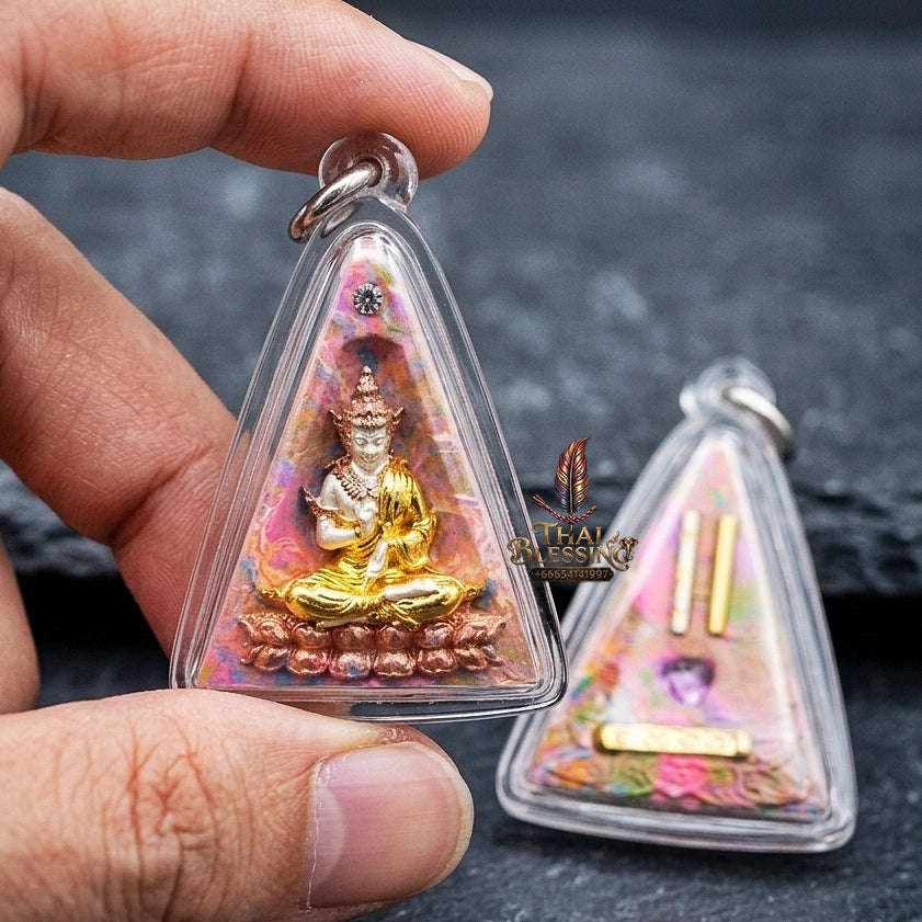 Authentic Thai Queen of Amulets "Phra Nang Phaya Phuttha Barami BE 2561" - Rainbow Sacred Powder Kon Krok with 3K Emperor Buddha & Dual Takrut Thai Blessing Co By RURUECHA