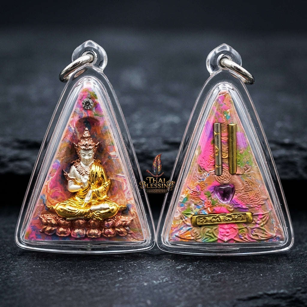 Authentic Thai Queen of Amulets "Phra Nang Phaya Phuttha Barami BE 2561" - Rainbow Sacred Powder Kon Krok with 3K Emperor Buddha & Dual Takrut Thai Blessing Co By RURUECHA