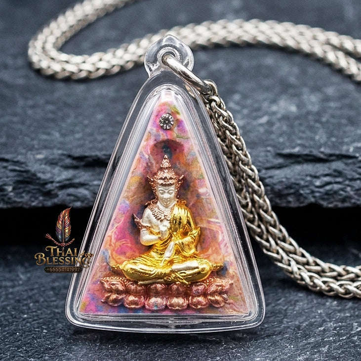 Authentic Thai Queen of Amulets "Phra Nang Phaya Phuttha Barami BE 2561" - Rainbow Sacred Powder Kon Krok with 3K Emperor Buddha & Dual Takrut Thai Blessing Co By RURUECHA