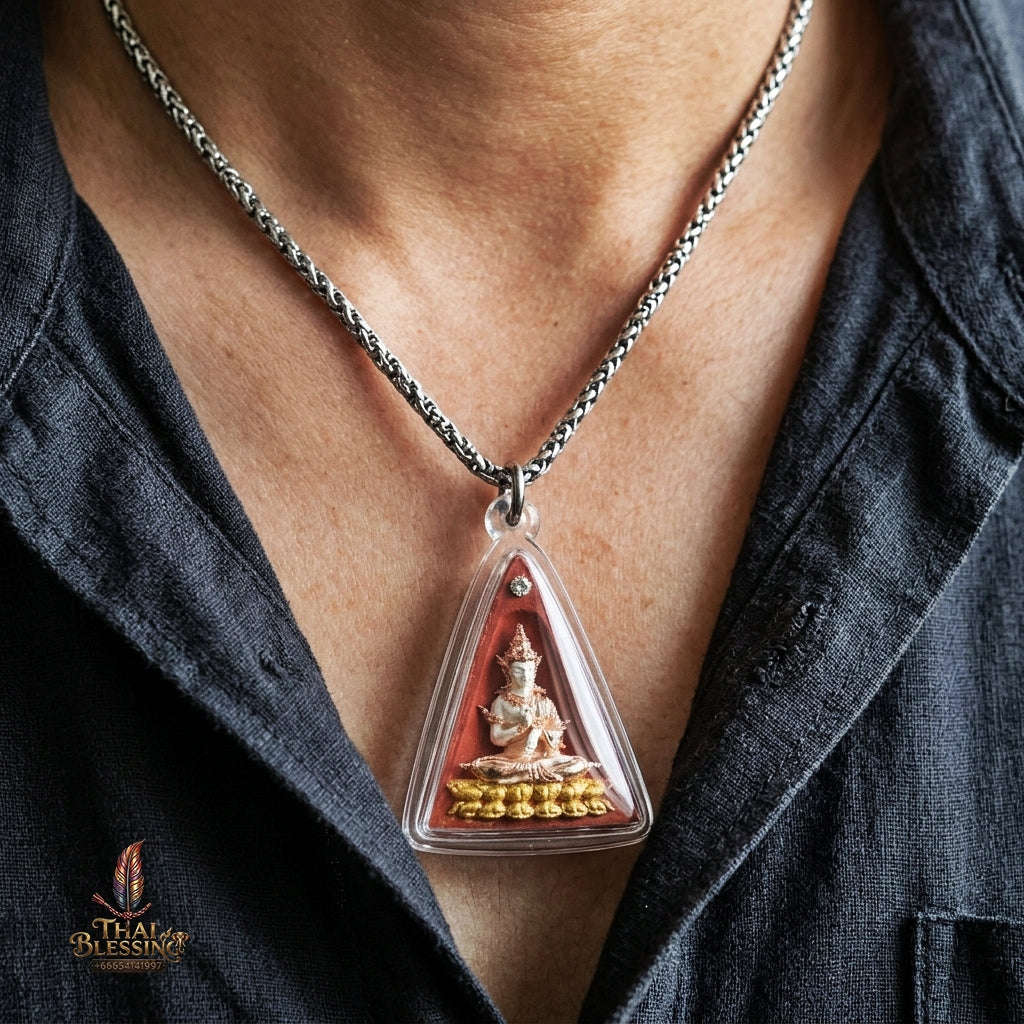 Authentic Thai Queen of Amulets "Phra Nang Phaya Phuttha Barami BE 2561" - Red Sacred Powder with 2K Emperor Buddha & Crystal
