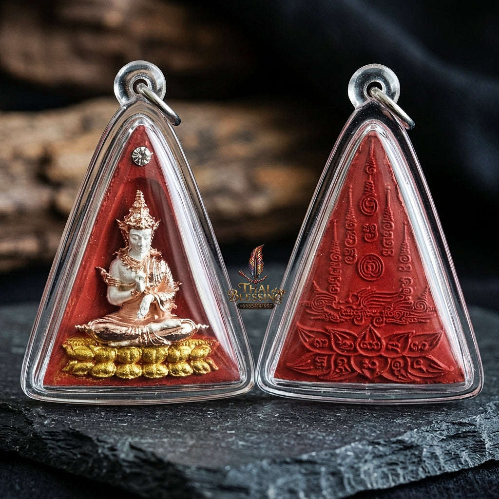 Authentic Thai Queen of Amulets "Phra Nang Phaya Phuttha Barami BE 2561" - Red Sacred Powder with 2K Emperor Buddha & Crystal