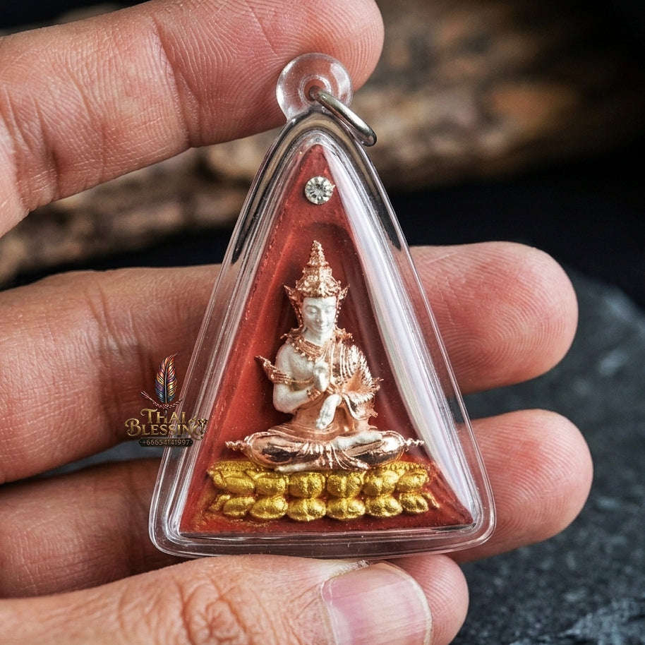Authentic Thai Queen of Amulets "Phra Nang Phaya Phuttha Barami BE 2561" - Red Sacred Powder with 2K Emperor Buddha & Crystal