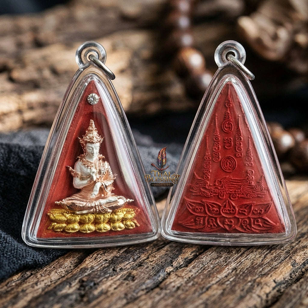 Authentic Thai Queen of Amulets "Phra Nang Phaya Phuttha Barami BE 2561" - Red Sacred Powder with 2K Emperor Buddha & Crystal