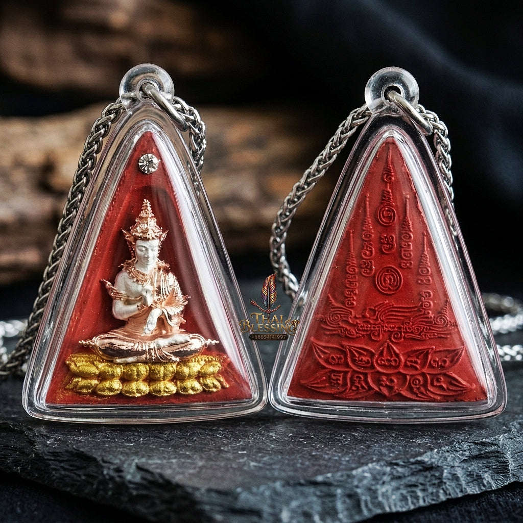 Authentic Thai Queen of Amulets "Phra Nang Phaya Phuttha Barami BE 2561" - Red Sacred Powder with 2K Emperor Buddha & Crystal