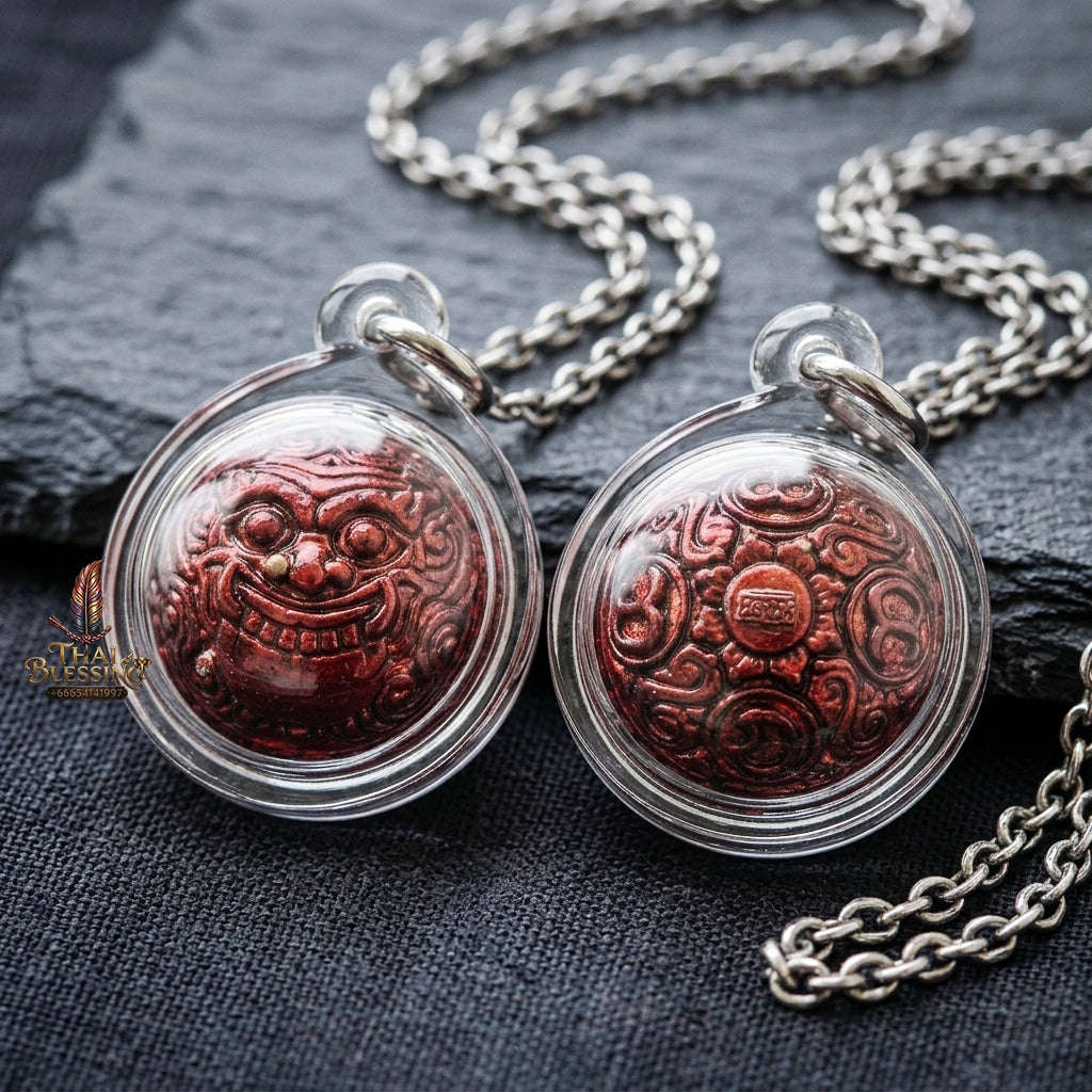 Authentic Thai Rahu Parot Kro Ball Amulet "Rahu Nuea Duang BE 2567" - Bronze Red Lacquer Polish Pendant Thai Blessing Co By RURUECHA