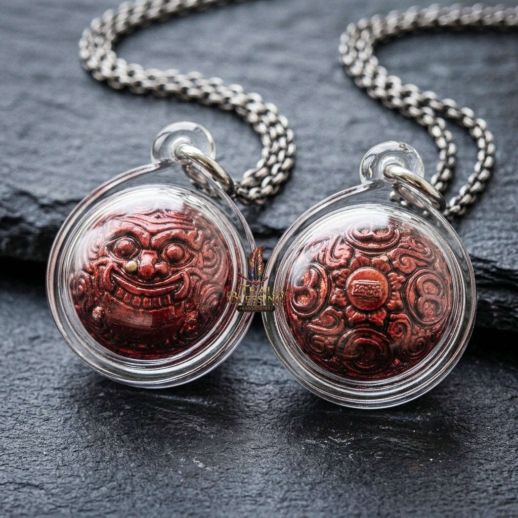 Authentic Thai Rahu Parot Kro Ball Amulet "Rahu Nuea Duang BE 2567" - Bronze Red Lacquer Polish Pendant Thai Blessing Co By RURUECHA