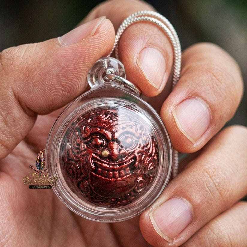 Authentic Thai Rahu Parot Kro Ball Amulet "Rahu Nuea Duang BE 2567" - Bronze Red Lacquer Polish Pendant Thai Blessing Co By RURUECHA