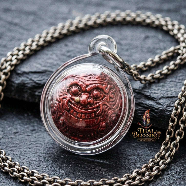 Authentic Thai Rahu Parot Kro Ball Amulet "Rahu Nuea Duang BE 2567" - Bronze Red Lacquer Polish Pendant Thai Blessing Co By RURUECHA
