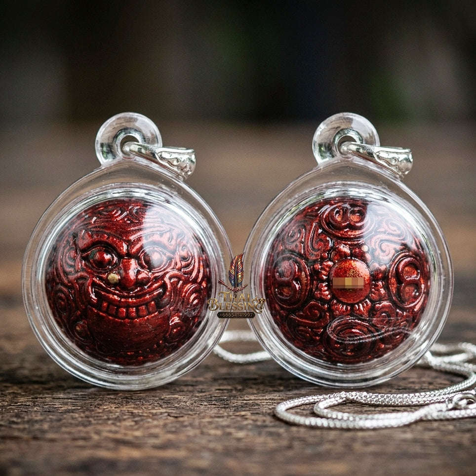 Authentic Thai Rahu Parot Kro Ball Amulet "Rahu Nuea Duang BE 2567" - Bronze Red Lacquer Polish Pendant Thai Blessing Co By RURUECHA