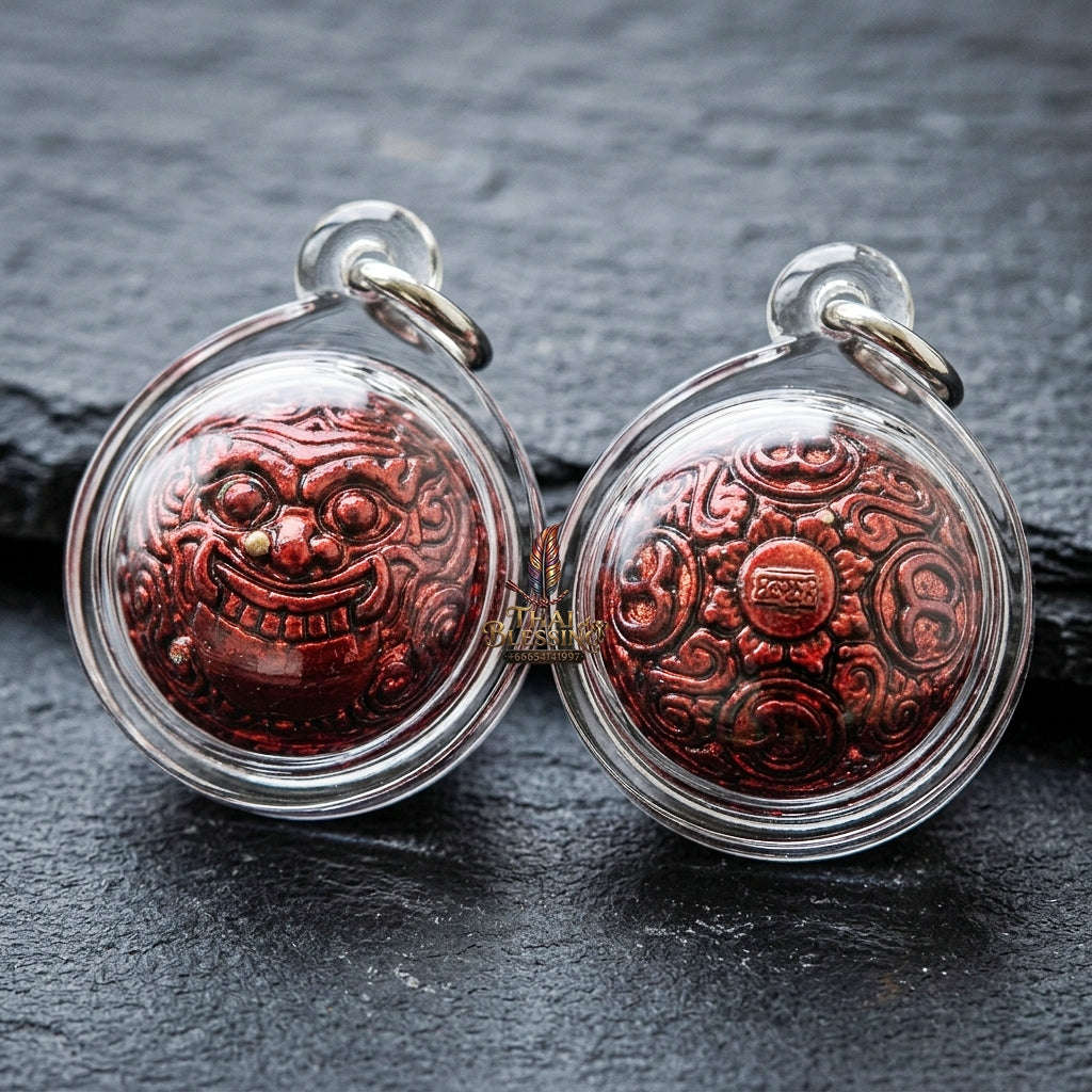 Authentic Thai Rahu Parot Kro Ball Amulet "Rahu Nuea Duang BE 2567" - Bronze Red Lacquer Polish Pendant Thai Blessing Co By RURUECHA