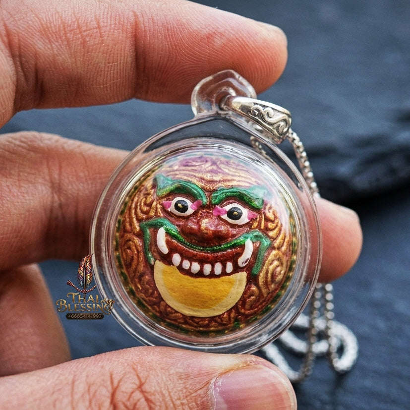 Authentic Thai Rahu Parot Kro Ball Amulet "Rahu Nuea Duang BE 2567" - Hand-Painted Bronze Enamel Polish Pendant Thai Blessing Co By RURUECHA