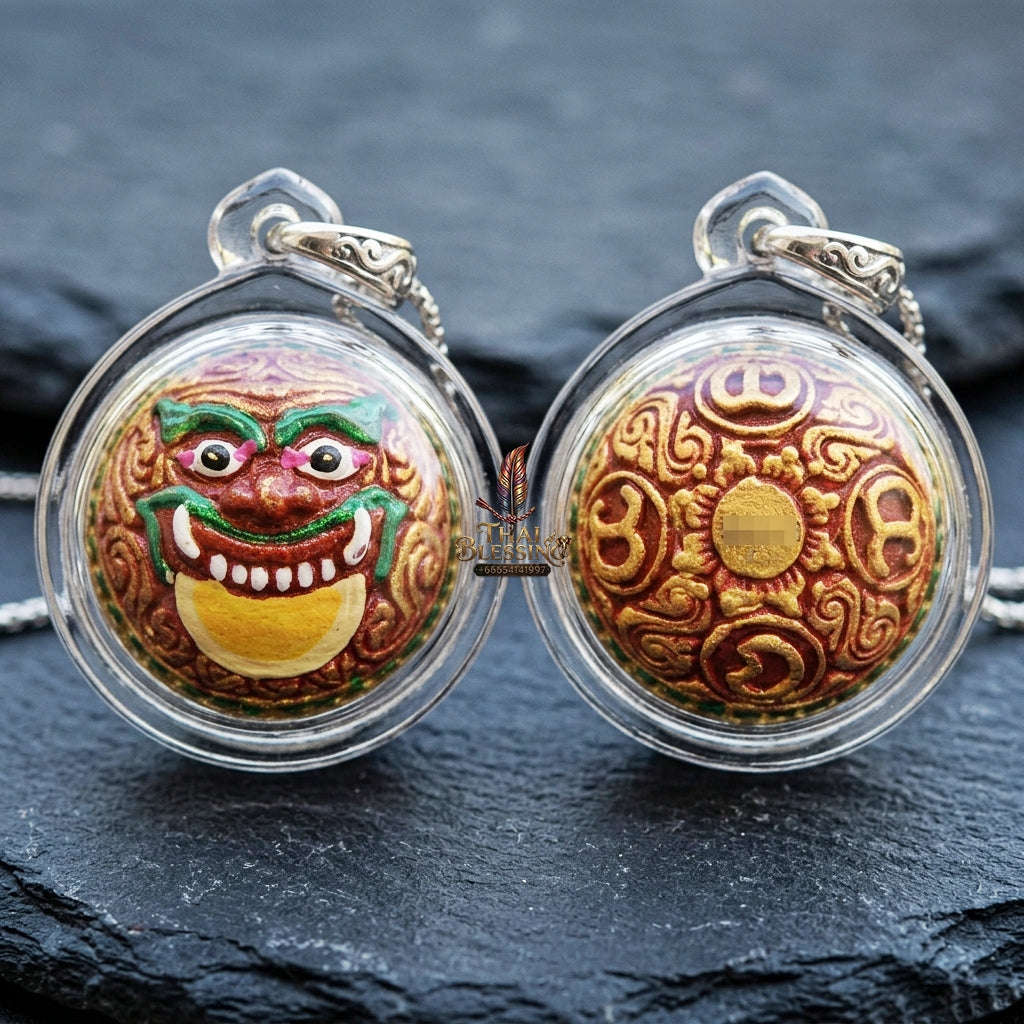 Authentic Thai Rahu Parot Kro Ball Amulet "Rahu Nuea Duang BE 2567" - Hand-Painted Bronze Enamel Polish Pendant Thai Blessing Co By RURUECHA