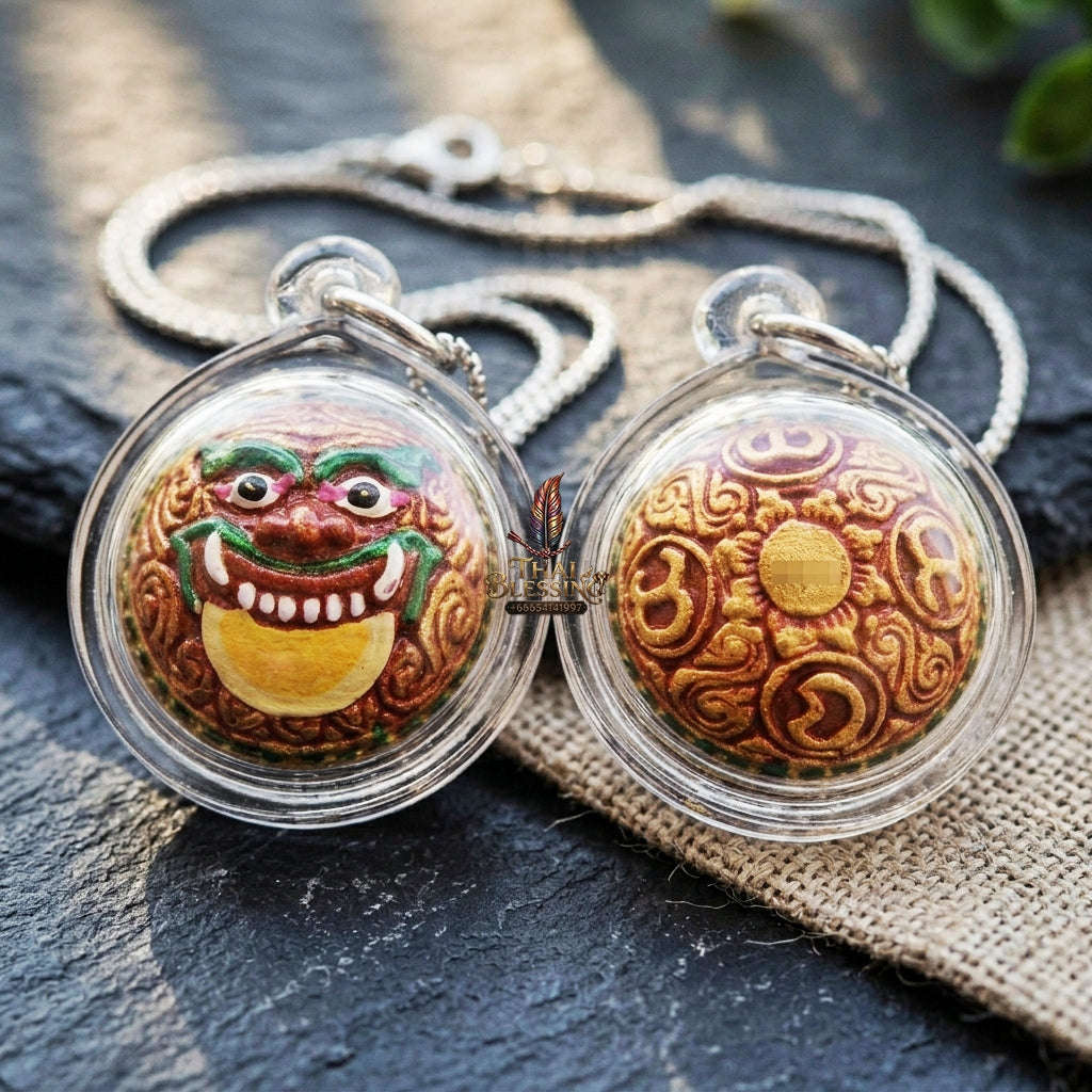 Authentic Thai Rahu Parot Kro Ball Amulet "Rahu Nuea Duang BE 2567" - Hand-Painted Bronze Enamel Polish Pendant Thai Blessing Co By RURUECHA