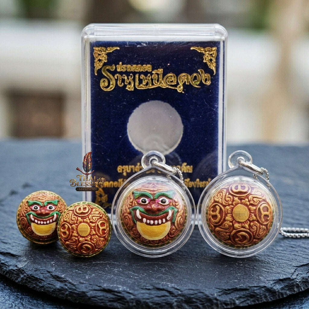 Authentic Thai Rahu Parot Kro Ball Amulet "Rahu Nuea Duang BE 2567" - Hand-Painted Bronze Enamel Polish Pendant Thai Blessing Co By RURUECHA
