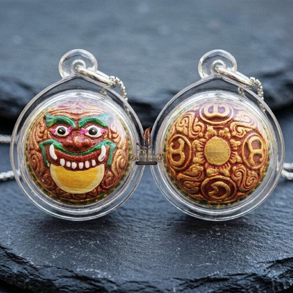 Authentic Thai Rahu Parot Kro Ball Amulet "Rahu Nuea Duang BE 2567" - Hand-Painted Bronze Enamel Polish Pendant Thai Blessing Co By RURUECHA