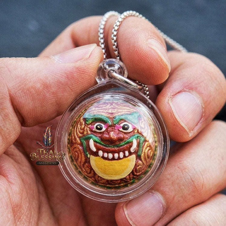 Authentic Thai Rahu Parot Kro Ball Amulet "Rahu Nuea Duang BE 2567" - Hand-Painted Bronze Enamel Polish Pendant Thai Blessing Co By RURUECHA