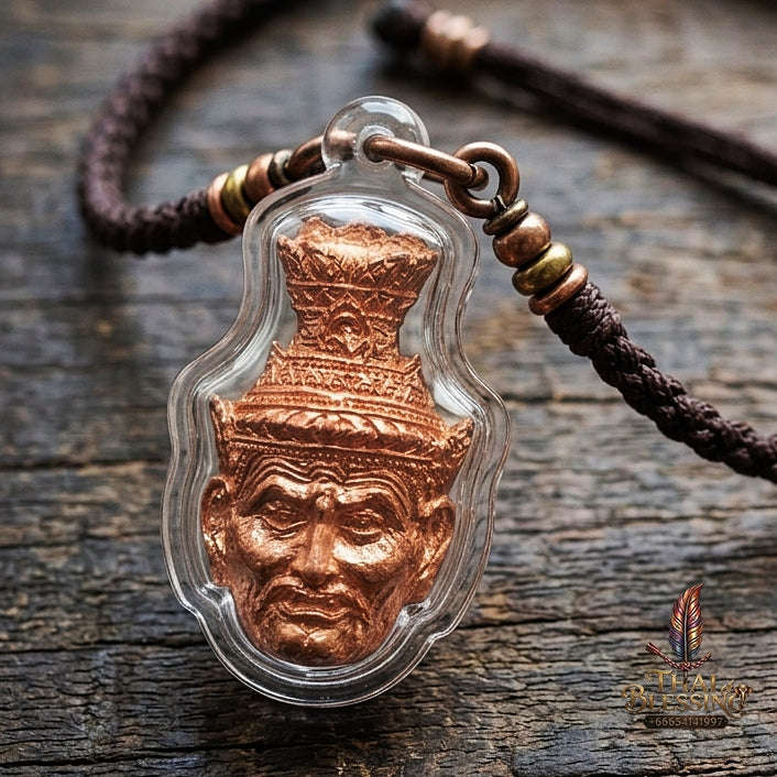 Authentic Thai Ruesi Amulet "Duang Dee Thawee Chok BE 2558" - Copper Hermit Head Pendant with Destiny Powder & Udom Sap Takrut Thai Blessing Co By RURUECHA