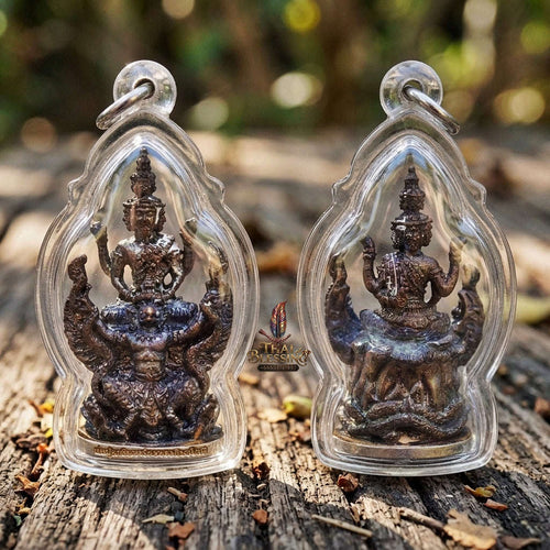 Authentic Thai Ruesi Amulet "Pho Pu Rue Si Mahachakraphat Nawa Koti BE 2559" - Nawa Loha Metal Casting Statue on Garuda with Silver Base Thai Blessing Co By RURUECHA
