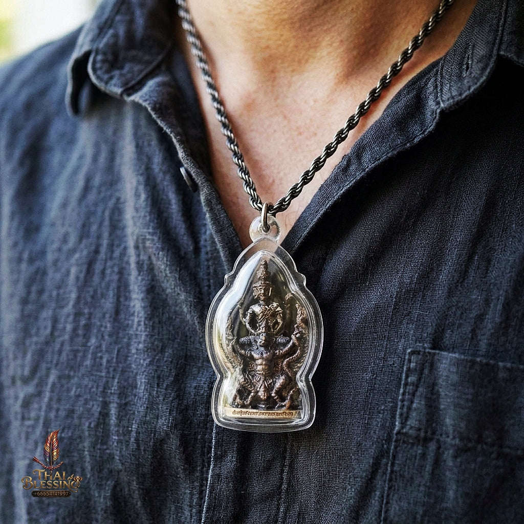 Authentic Thai Ruesi Amulet "Pho Pu Rue Si Mahachakraphat Nawa Koti BE 2559" - Nawa Loha Metal Casting Statue on Garuda with Silver Base Thai Blessing Co By RURUECHA