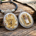 Authentic Thai Ruesi Hermit Amulet "Borom Khru Pu Ruesi BE 2569" - Yellow Sacred Herbal Powder Pendant with Holy Gems & Holy Powder Bottle Thai Blessing Co By RURUECHA