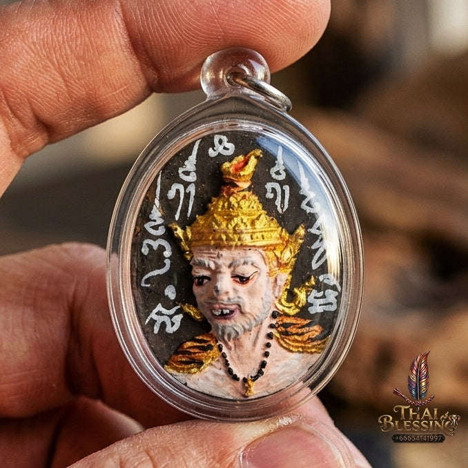 Authentic Thai Ruesi Mask Amulet "Borom Khru Pu Ruesi Maha Setthi Bandan Sap BE 2569" - Hand-Painted Herbal Powder Pendant with Silver Hand-Inscribed Yantras Thai Blessing Co By RURUECHA