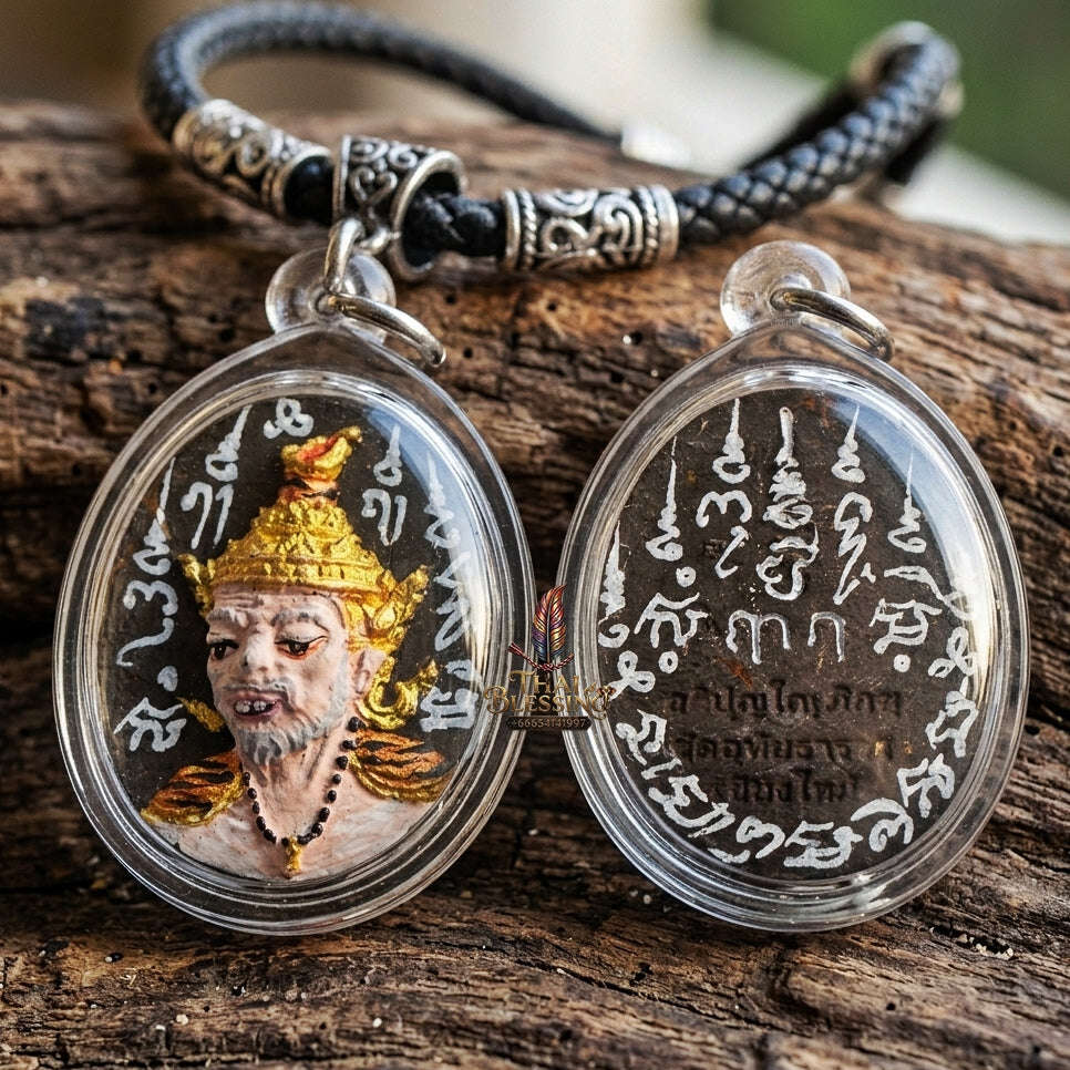 Authentic Thai Ruesi Mask Amulet "Borom Khru Pu Ruesi Maha Setthi Bandan Sap BE 2569" - Hand-Painted Herbal Powder Pendant with Silver Hand-Inscribed Yantras Thai Blessing Co By RURUECHA