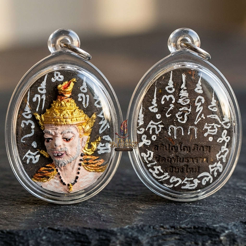 Authentic Thai Ruesi Mask Amulet "Borom Khru Pu Ruesi Maha Setthi Bandan Sap BE 2569" - Hand-Painted Herbal Powder Pendant with Silver Hand-Inscribed Yantras Thai Blessing Co By RURUECHA