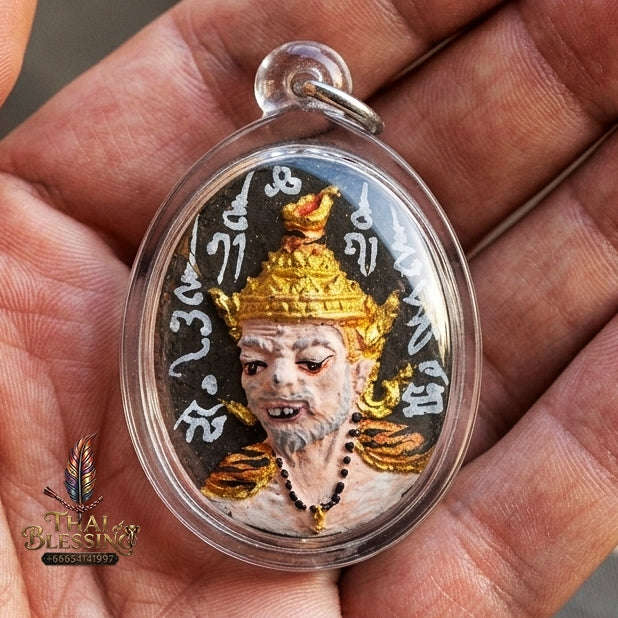 Authentic Thai Ruesi Mask Amulet "Borom Khru Pu Ruesi Maha Setthi Bandan Sap BE 2569" - Hand-Painted Herbal Powder Pendant with Silver Hand-Inscribed Yantras Thai Blessing Co By RURUECHA
