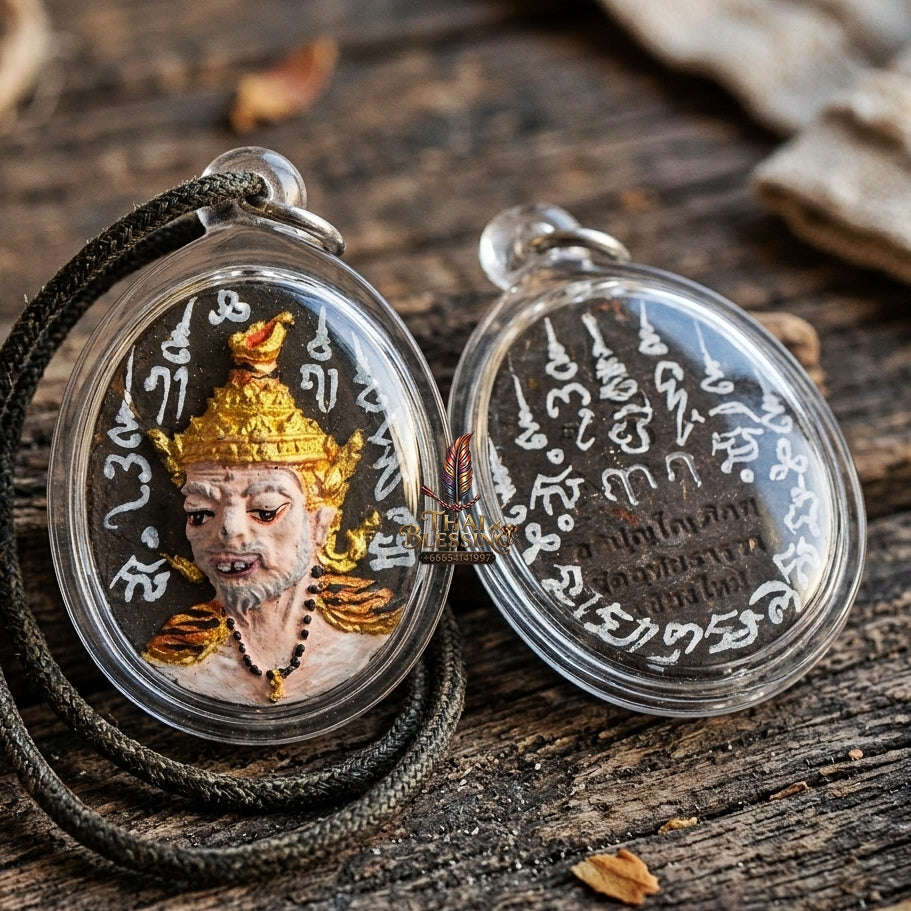 Authentic Thai Ruesi Mask Amulet "Borom Khru Pu Ruesi Maha Setthi Bandan Sap BE 2569" - Hand-Painted Herbal Powder Pendant with Silver Hand-Inscribed Yantras Thai Blessing Co By RURUECHA