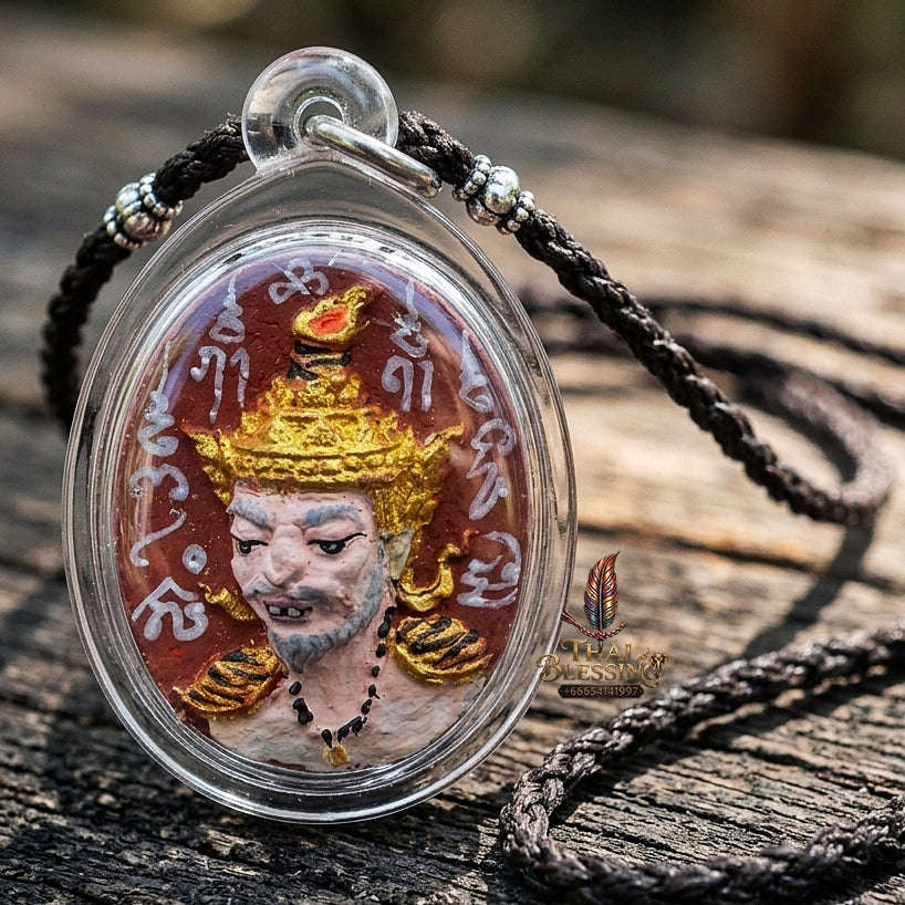 Authentic Thai Ruesi Mask Amulet "Borom Khru Pu Ruesi Maha Setthi Bandan Sap BE 2569" - Hand-Painted Red Herbal Powder Pendant with Silver Hand-Inscribed Yantras Thai Blessing Co By RURUECHA