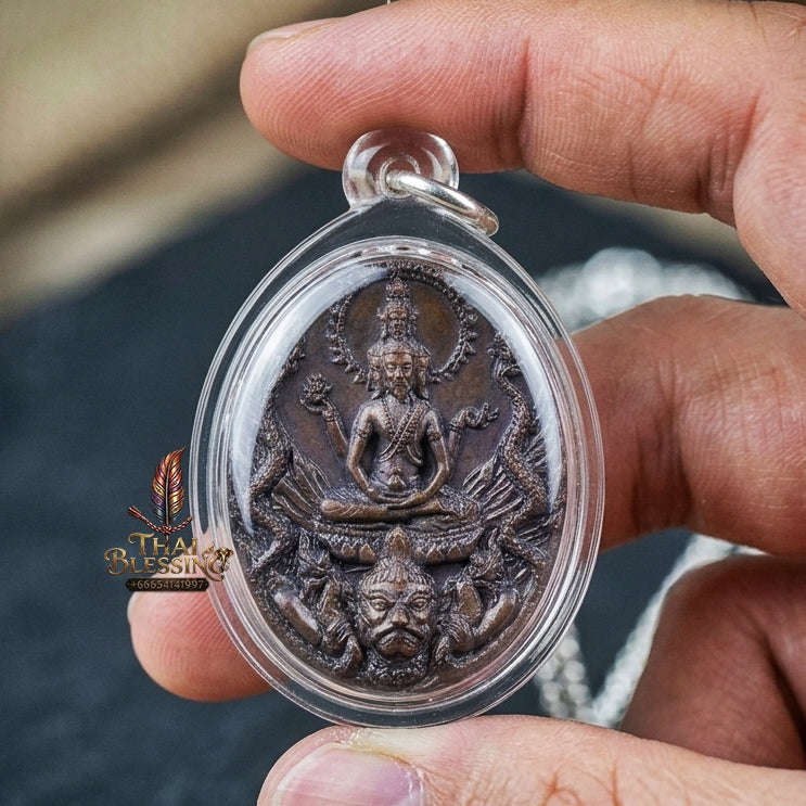 Authentic Thai Ruesi Medal "Pho Pu Rue Si Mahachakraphat Nawa Koti BE 2558" - Nawa Loha Metal Coin with Tiger Head Ruesi Rear
