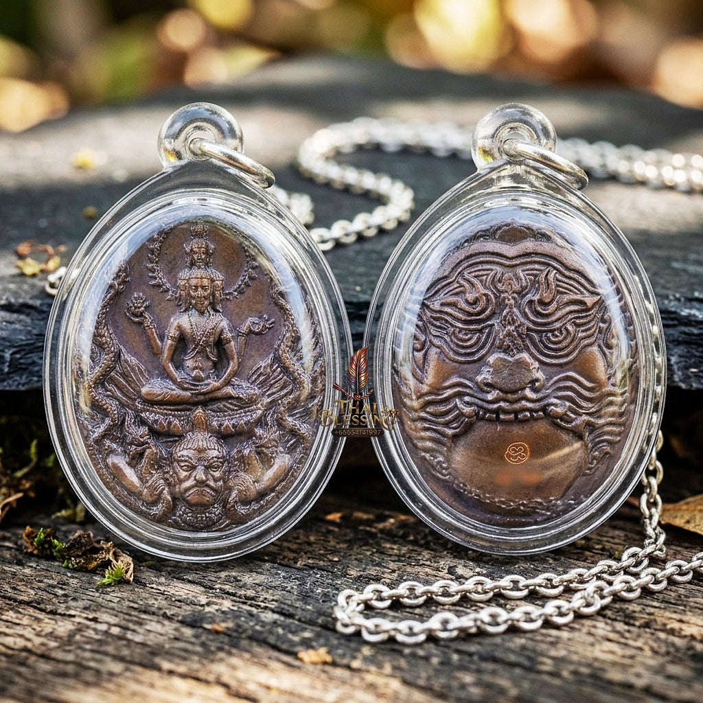 Authentic Thai Ruesi Medal "Pho Pu Rue Si Mahachakraphat Nawa Koti BE 2558" - Nawa Loha Metal Coin with Tiger Head Ruesi Rear