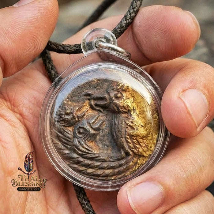 Authentic Thai Sacred Amulet "Cast Salika Bird Feeding Its Chicks - Thong Thip Brass Edition 2020" by Archan Plien Hatthananon, Wat Khao Or Thai Blessing Co By RURUECHA