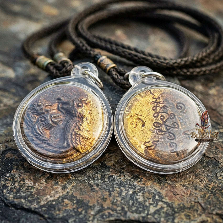 Authentic Thai Sacred Amulet "Cast Salika Bird Feeding Its Chicks - Thong Thip Brass Edition 2020" by Archan Plien Hatthananon, Wat Khao Or Thai Blessing Co By RURUECHA