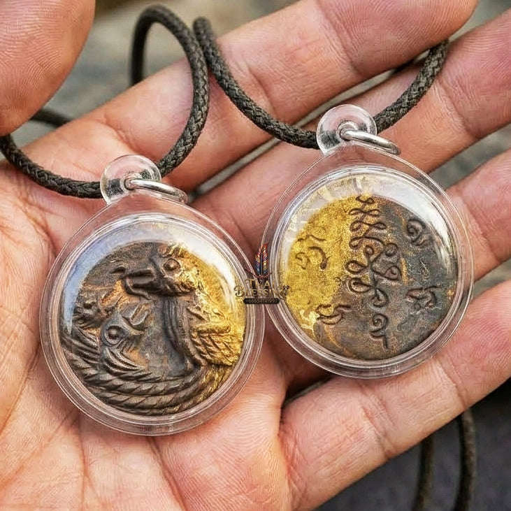 Authentic Thai Sacred Amulet "Cast Salika Bird Feeding Its Chicks - Thong Thip Brass Edition 2020" by Archan Plien Hatthananon, Wat Khao Or Thai Blessing Co By RURUECHA