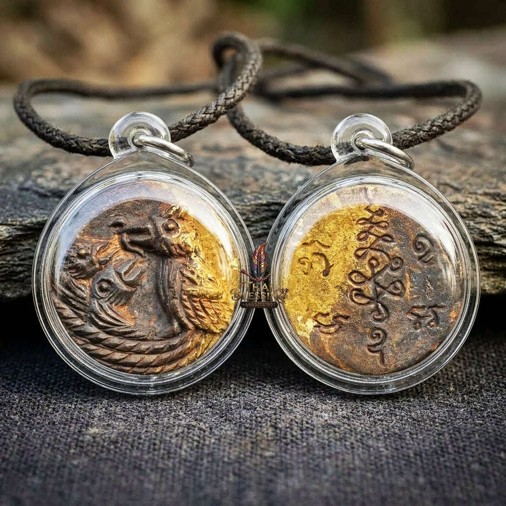 Authentic Thai Sacred Amulet "Cast Salika Bird Feeding Its Chicks - Thong Thip Brass Edition 2020" by Archan Plien Hatthananon, Wat Khao Or Thai Blessing Co By RURUECHA