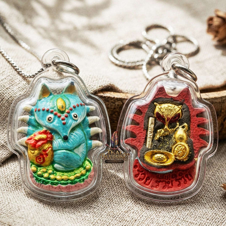 Authentic Thai Sacred Amulet "Millionaire Fox Spirit - Painted Sacred Samrit Edition 2024" (Holy Powder & Gold Relics) Thai Blessing Co By RURUECHA